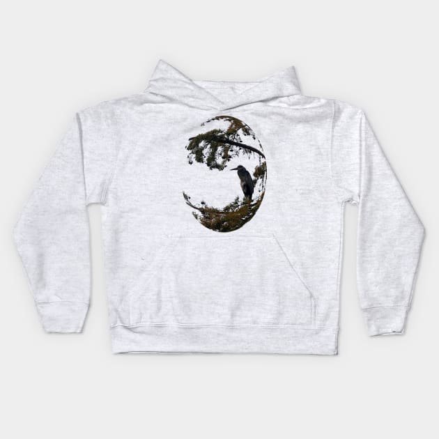 Blue Herron Sitting in Tree Edit Kids Hoodie by Zen Goat 